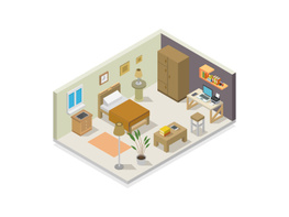 Illustrated isometric bedroom preview picture