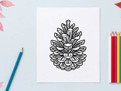 Decorative pine cone illustration for holiday design. Artistic botanical drawing for seasonal projects.