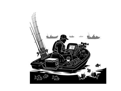 Silhouette of a man fishing on a boat in the water at sunset