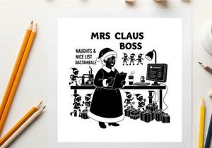 Mrs claus as the boss in a silhouette office setting
