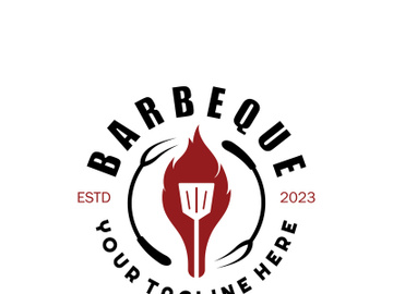 Simple Barbecue Vintage hot grill, with crossed flames and spatula. Logo for restaurant, badge, cafe and bar.vector preview picture