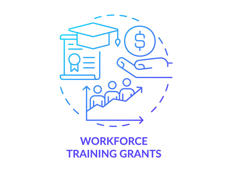 Workforce training grants blue gradient concept icon