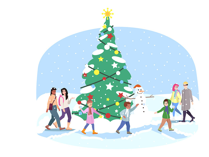 City Christmas tree flat vector illustration