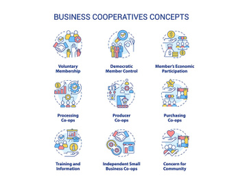 Business cooperatives concept icons set preview picture