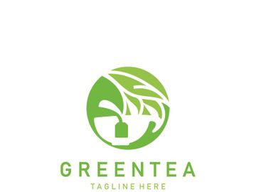 Green tea leaf modern logo minimal geometric line style simple preview picture
