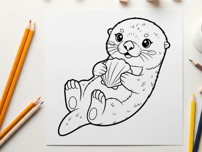 Cute otter holding shell vector illustration flat design