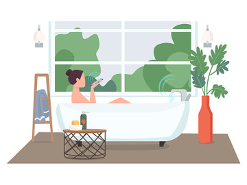 Woman in automated bathroom flat color vector faceless character preview picture