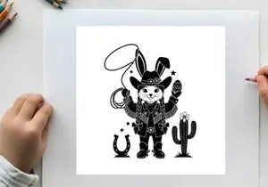 Western bunny silhouette with cowboy hat and cactus