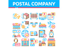 Postal Transportation Company Icons Set Vector