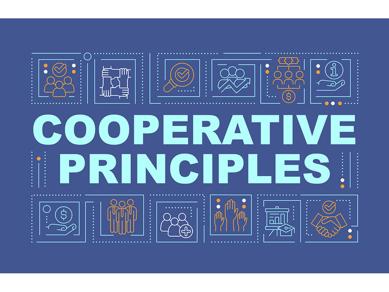 Cooperative work principles word concepts dark blue banner