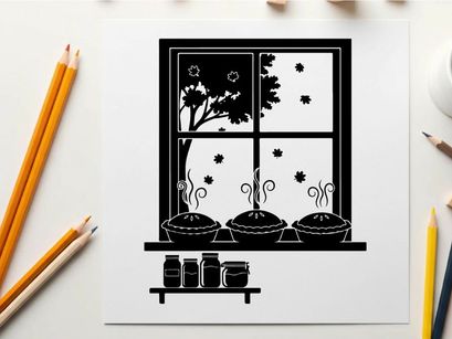 Silhouette of a window with potted plants on a shelf