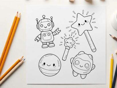 Cute robot characters set happy vector illustration