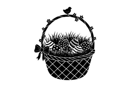 Patriotic easter basket silhouette with american flags and floral accents