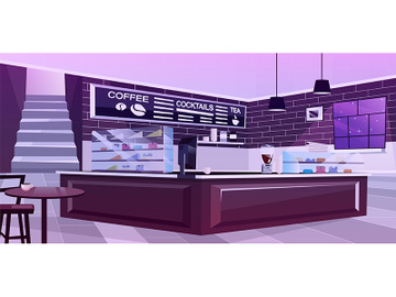 Cafe interior at night flat vector illustration preview picture