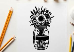 Silhouette of flowers in a mason jar vase silhouette