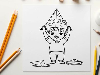 Child balancing pizza hat vector illustration flat design