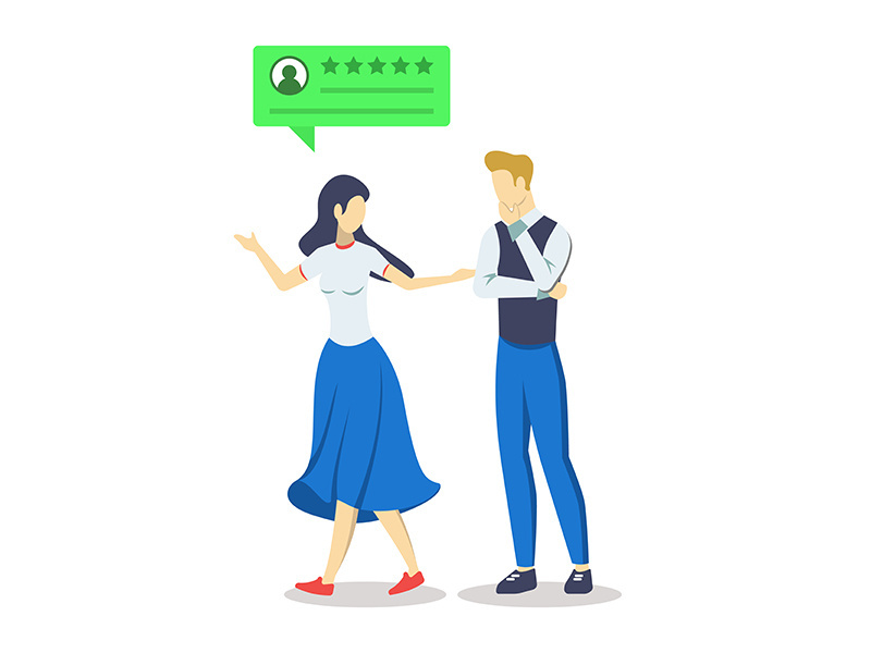 Couple with positive review bubble semi flat RGB color vector illustration