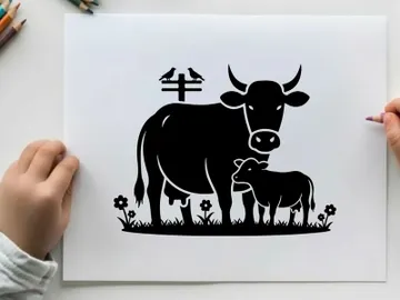 Cow and calf silhouette in a serene natural setting silhouette preview picture