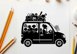 Silhouette of a family on a road trip adventure