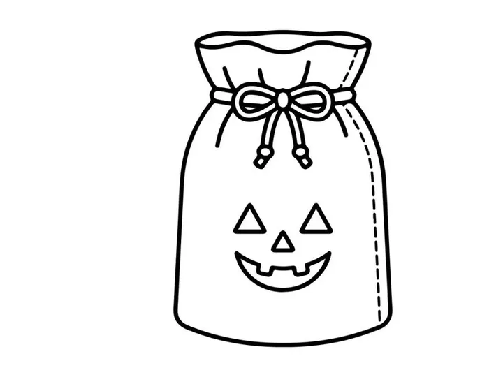 Halloween trick or treat candy bag with jack-o-lantern face. Festive paper sack for collecting sweets and spooky party favors.