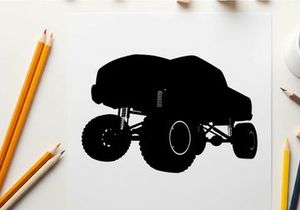 Silhouette of a large monster truck with oversized tires