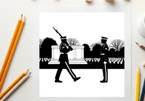 Soldiers in silhouette at the tomb of the unknown soldier memorial