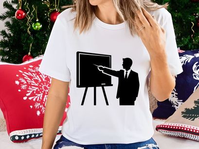 Businessman presenting on easel board