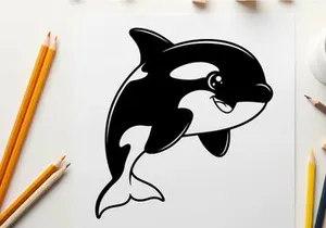 Killer whale jumping ocean vector illustration flat design