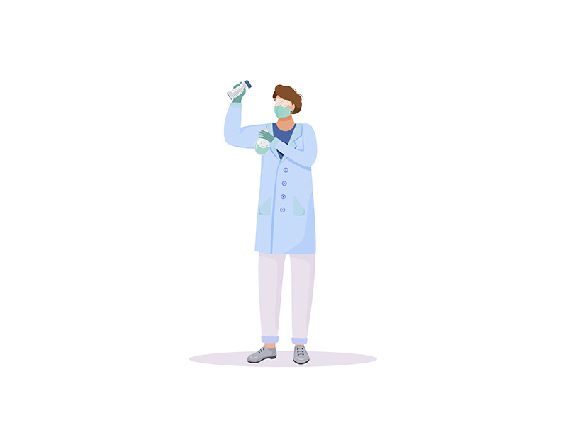 Chemist with flasks flat color vector faceless character