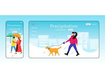 Precipitation landing page flat color vector template preview picture
