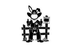 Cowboy cartoon character silhouette giving thumbs up by fence