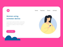 Woman using oximeter device vector illustration