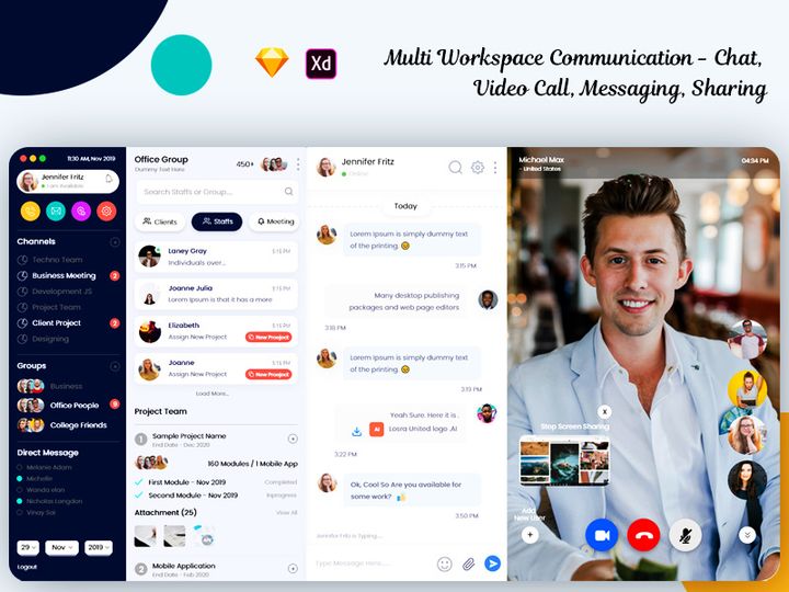 Multi Workspace Communication - Chat, Video Call, Messaging, Sharing Website Template