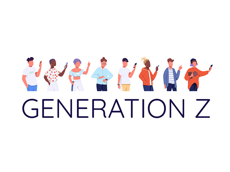 Generation Z flat color vector faceless characters set