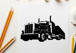 Silhouette of a large truck with trailer silhouette