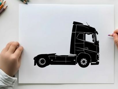 Silhouette of a large truck with a sleeper cabin