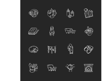 Cozy danish trend chalk white icons set on black background preview picture