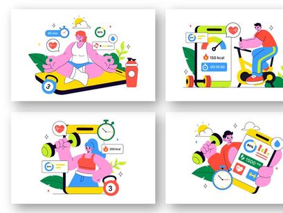 10 Fitness App Vector Illustration