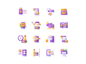 Mobile banking service vector flat color icon set preview picture