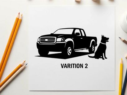 Silhouette of a pickup truck and dog varition 2