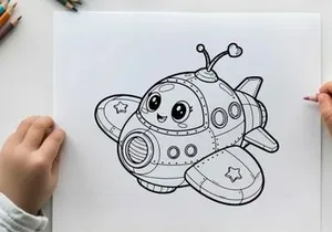 Cute cartoon spaceship flying happy vector illustration