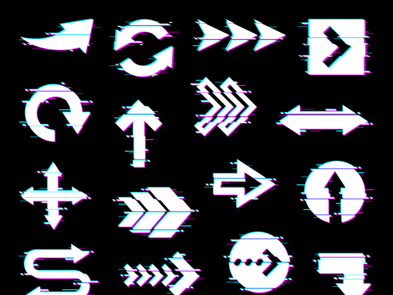 Arrows and pointers set with screen glitch effect