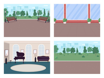 Urban street and luxury house flat color vector illustration set preview picture