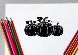 Silhouette of three pumpkins with leaves for autumn or Halloween themes