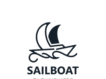 Sailboat vintage logo minimalist with wave, travel yacth or sailing boat vector design template preview picture