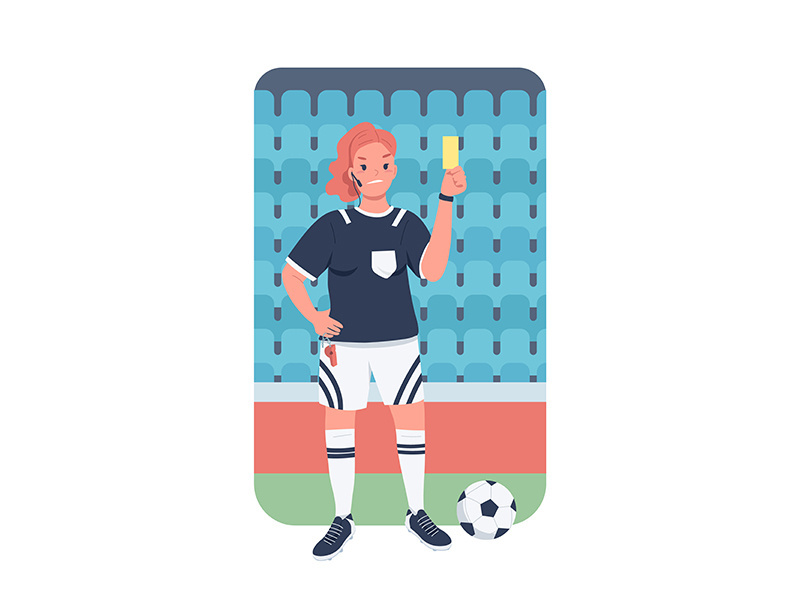 Woman football referee flat color vector detailed character