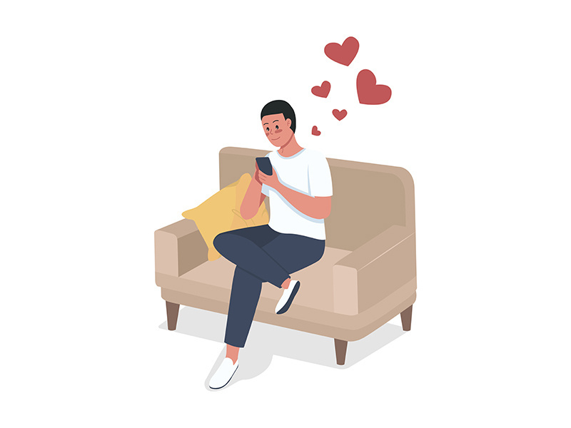 Guy chatting on phone with beloved one semi flat color vector character