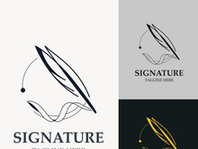 Feather and signature logo design minimalist business symbol sign template illustration