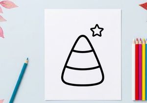 Candy corn icon with a star. Minimalist Halloween candy vector illustration.