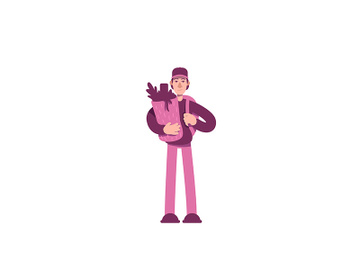 Guy with shopping bag flat color vector character preview picture